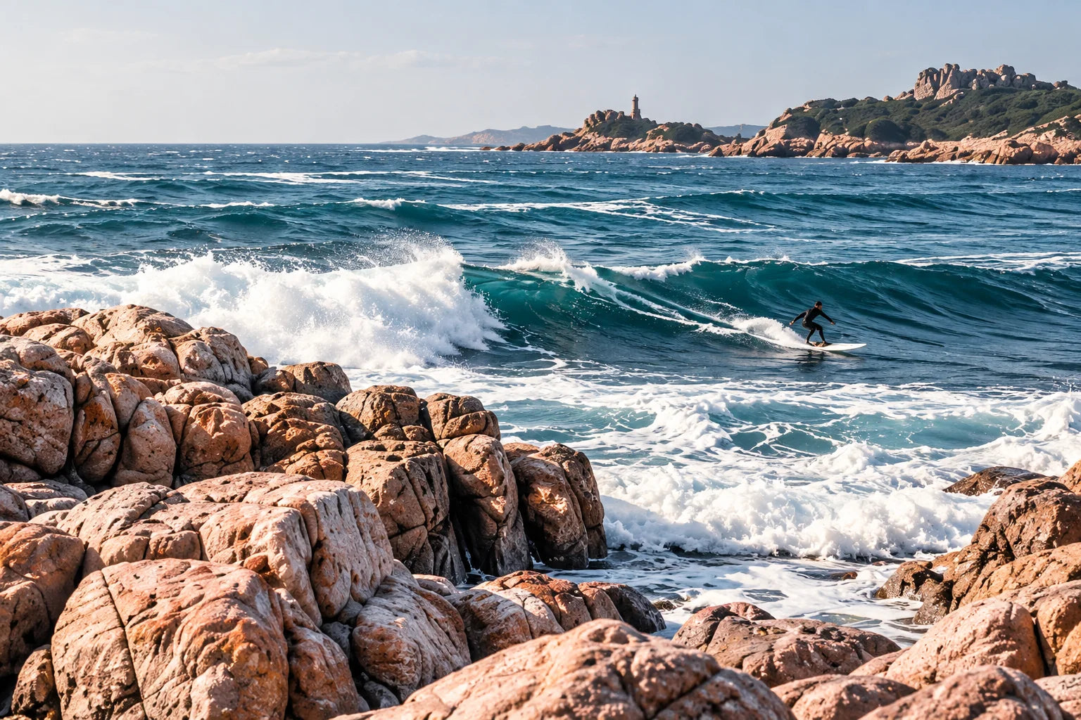 Océan, surf et granit rose — illustration du littoral breton