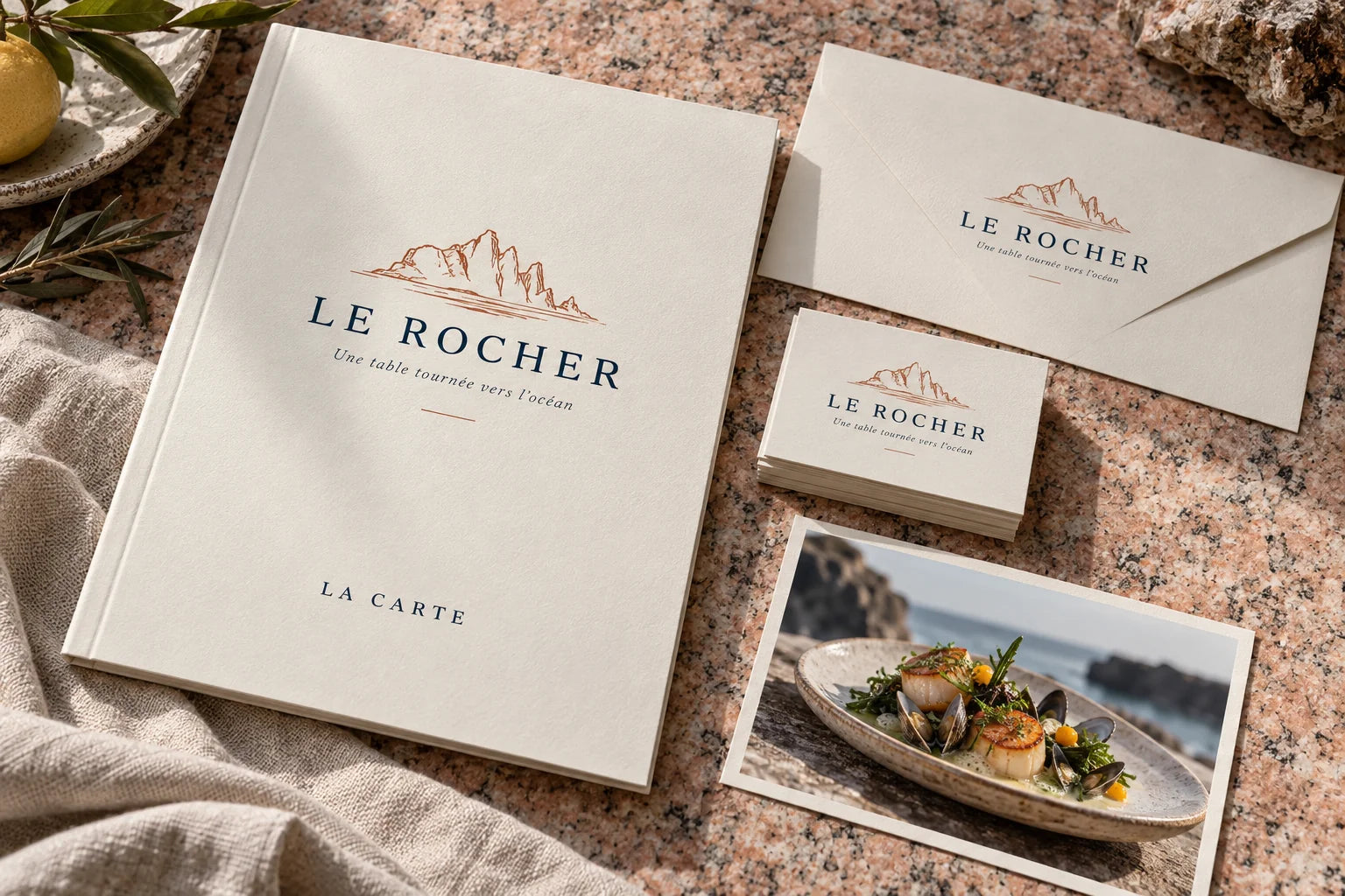 Le Rocher — concept de supports imprimés